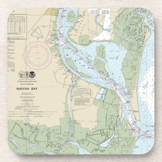 Winyah Bay Nautical Chart 11532 Coaster (Front)