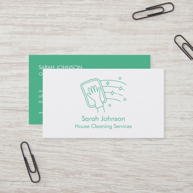 Wipe Clean Doodle Cleaning Service Business Card (Front/Back In Situ)