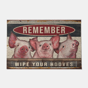 Wipe your hooves doormat, pig welcome mat