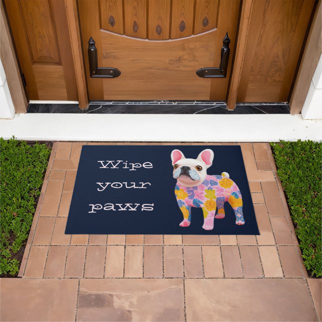 Wipe Your Paws artistic colourful dog Illustration Doormat (Outdoor)