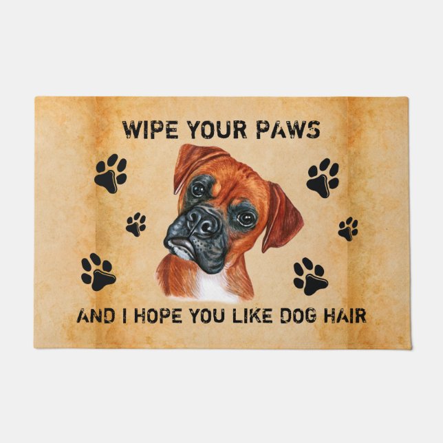 Wipe Your Paws Funny Boxer Watercolor Art Doormat (Front)