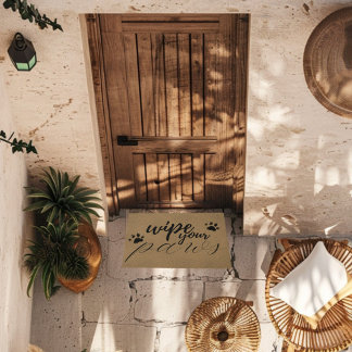 Wipe Your Paws Funny Pet Typography Brown Pawprint Doormat