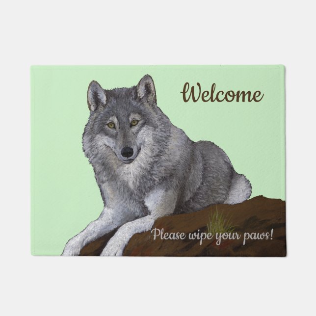 Wipe Your Paws Wolf Doormat (Front)