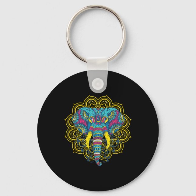 Wir Lieben Elefanten Elephant Mandala Pattern Indi Keychain (Front)