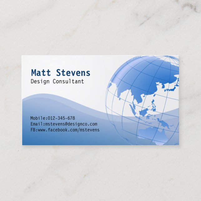 Wire Blue Globe Asia Australia Business Card (Front)
