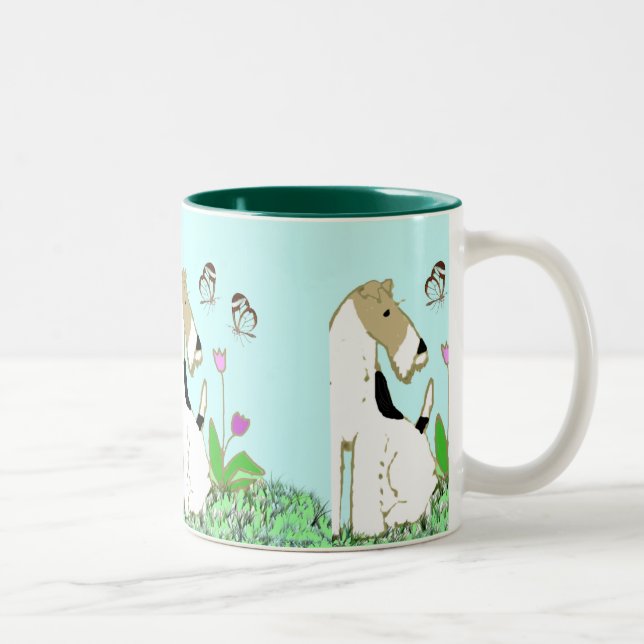 Wire Fox Terrier and Butterflies Two-Tone Coffee Mug (Right)