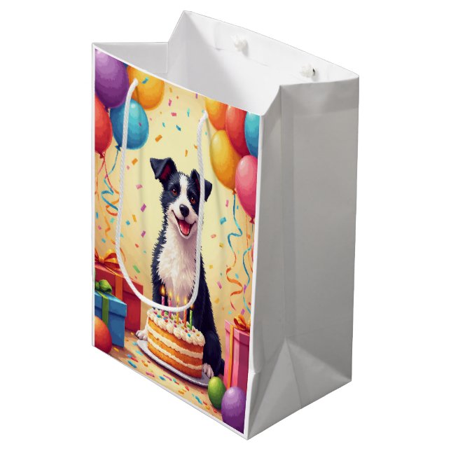 Wire Fox Terrier Birthday Celebration Medium Gift Bag (Front Angled)