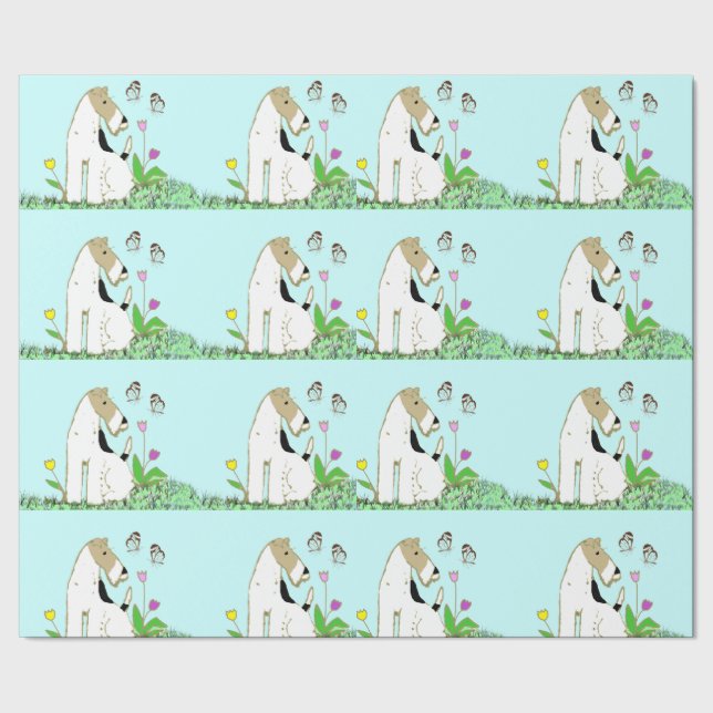 Wire Fox Terrier & Butterfly Wrapping Paper (Seam)