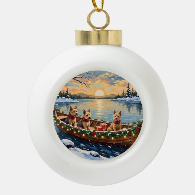 Wire Fox Terrier Christmas Boat Holiday Ceramic Ball Christmas Ornament (Front)
