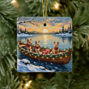 Wire Fox Terrier Christmas Boat Holiday Ceramic Ornament
