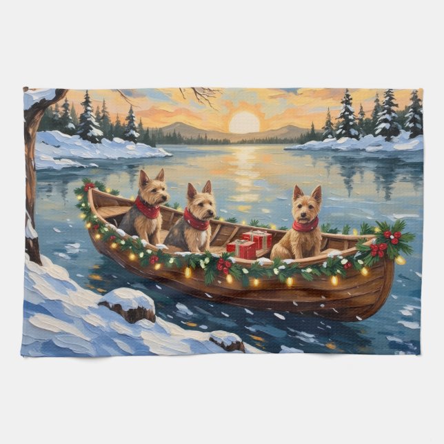 Wire Fox Terrier Christmas Boat Holiday Kitchen Towel (Horizontal)