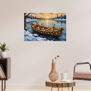 Wire Fox Terrier Christmas Boat Holiday Poster