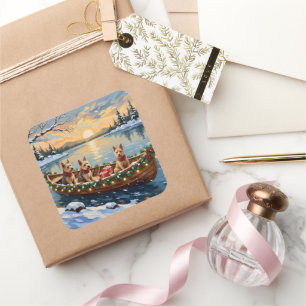 Wire Fox Terrier Christmas Boat Holiday Square Sticker