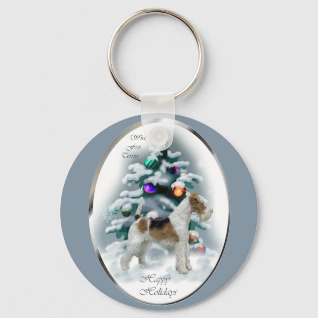 Wire Fox Terrier Christmas Gifts Keychain (Front)