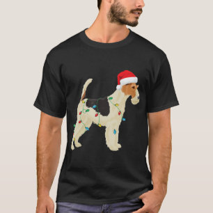 Wire Fox Terrier Christmas Lights Santa Hat Dog Xm T-Shirt
