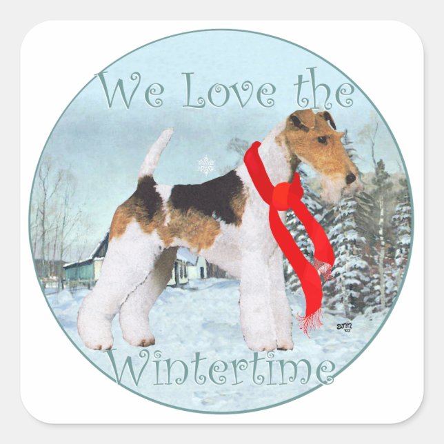 Wire Fox Terrier Christmas Square Sticker (Front)