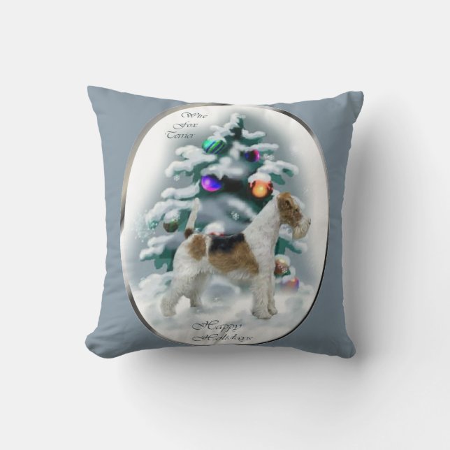 Wire Fox Terrier Christmas Throw Pillow (Front)