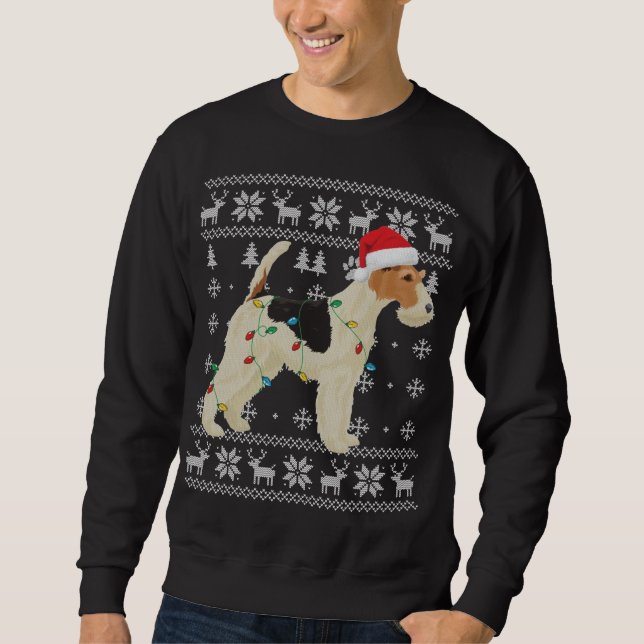 Wire Fox Terrier Christmas Ugly Lights Santa Hat D Sweatshirt (Front)