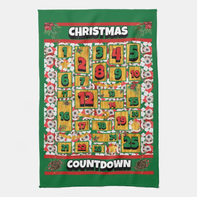 Wire Fox Terrier Countdown Christmas Advent Dog Kitchen Towel (Vertical)