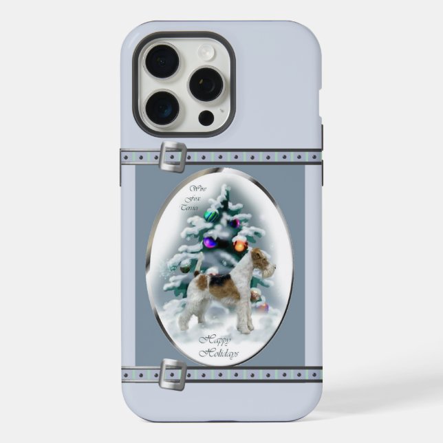 Wire Fox Terrier Cute Blue Christmas Holidays iPhone Case (Back)