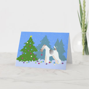 Wire Fox Terrier Decorating Christmas Tree -Forest Holiday Card