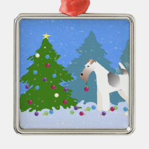 Wire Fox Terrier Decorating Christmas Tree -Forest Metal Ornament