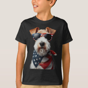 Wire Fox Terrier Dog 4th Of July American Independ T-Shirt