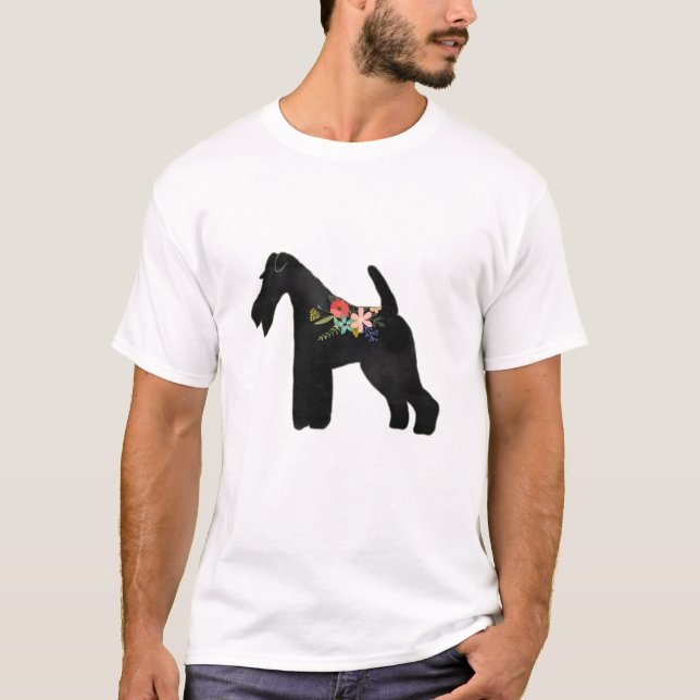Wire Fox Terrier Dog Breed Boho Floral Silhouette T-Shirt (Front)