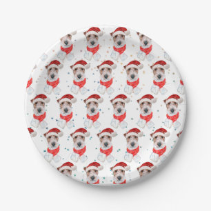 Wire Fox Terrier Dog Breed Christmas Stars Paper Plate