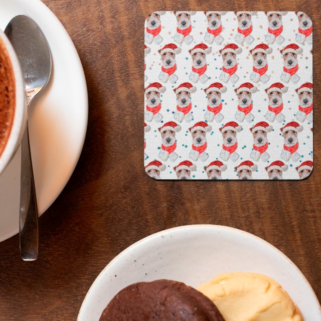 Wire Fox Terrier Dog Breed Christmas Stars Square Paper Coaster (Creator Uploaded)