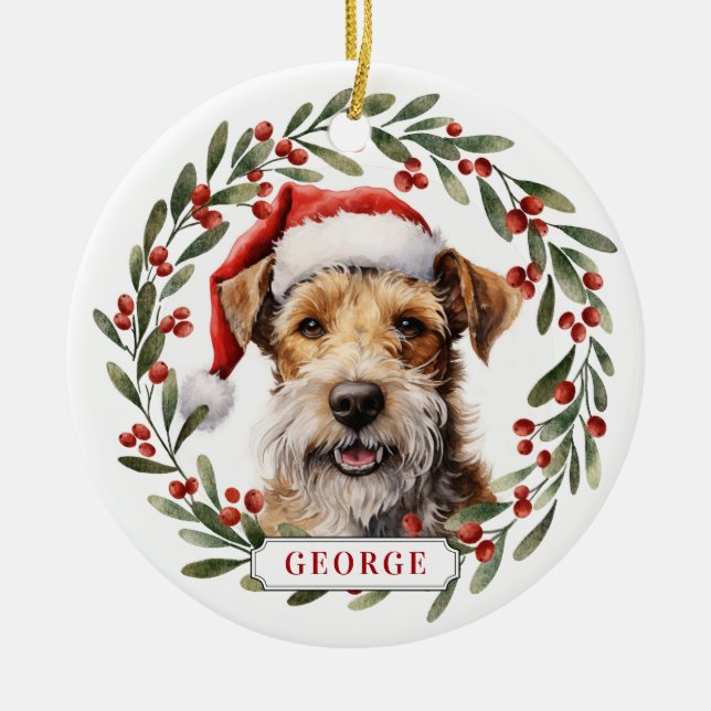 Wire Fox Terrier Dog Ceramic Circle Ornament (Front)