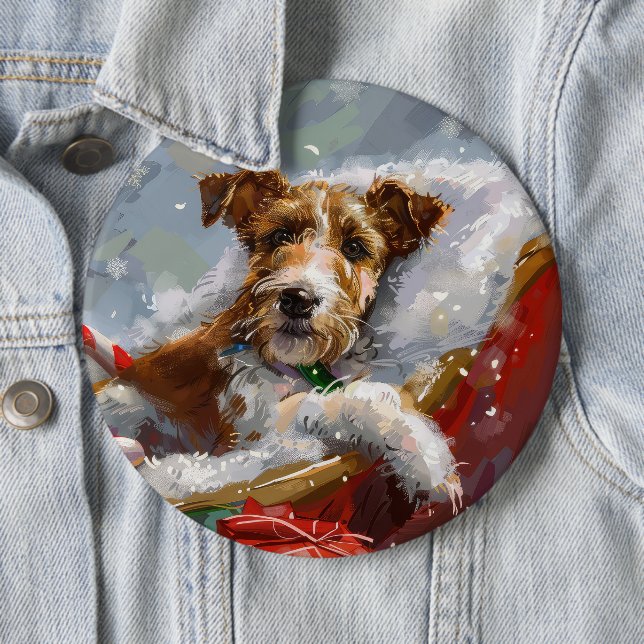 Wire Fox Terrier Dog Christmas Festive  6 Inch Round Button (In Situ)