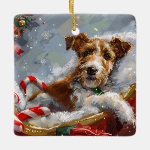 Wire Fox Terrier Dog Christmas Festive  Ceramic Ornament
