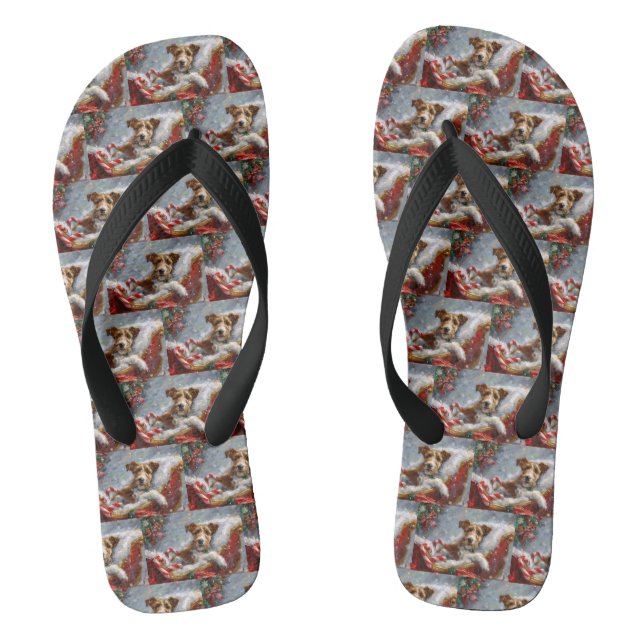 Wire Fox Terrier Dog Christmas Festive  Flip Flops (Footbed)