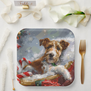 Wire Fox Terrier Dog Christmas Festive Paper Plate