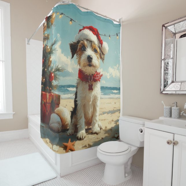 Wire Fox Terrier Dog Christmas Vintage Beach (In Situ)
