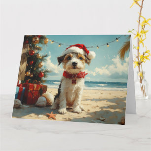 Wire Fox Terrier Dog Christmas Vintage Beach Card