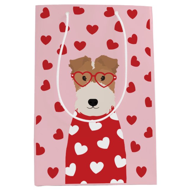 Wire Fox Terrier Dog Glasses Heart Pattern Medium Gift Bag (Front)