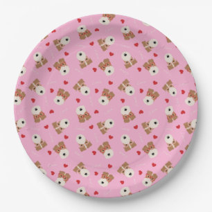 Wire Fox Terrier Dog Heart Glasses Pattern Pink Paper Plate