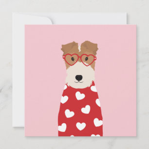 Wire Fox Terrier Dog Heart Glasses Pink Card