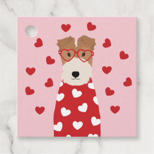 Wire Fox Terrier Dog Heart Glasses Pink  Favour Tags