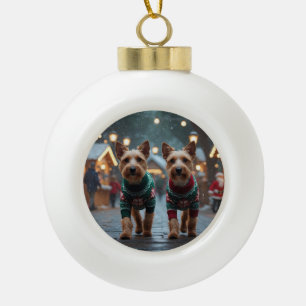 Wire Fox Terrier Dogs Christmas Snow Holiday Ceramic Ball Christmas Ornament