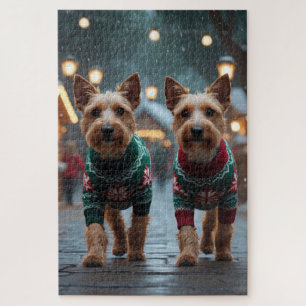 Wire Fox Terrier Dogs Christmas Snow Holiday Jigsaw Puzzle