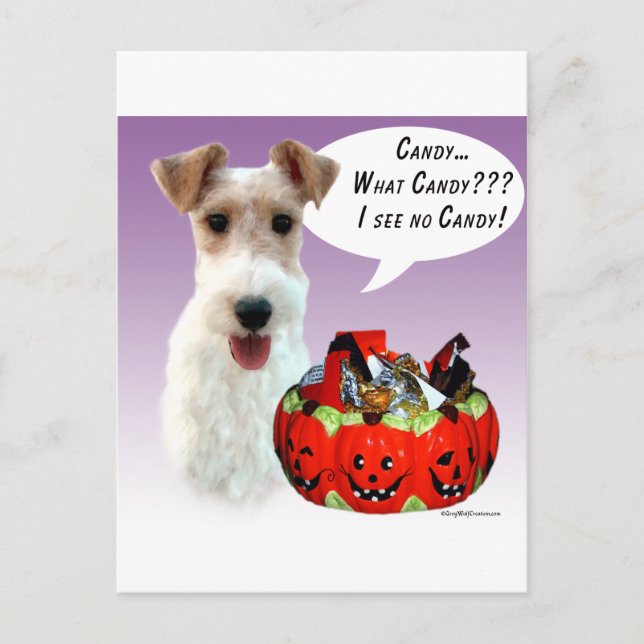 Wire Fox Terrier Halloween Candy Postcard (Front)