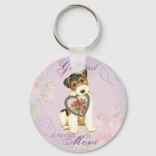 Wire Fox Terrier Heart Mom Keychain (Front)