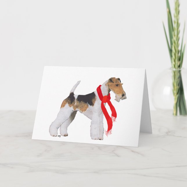 Wire Fox Terrier in a Scarf Holiday Card (Front)