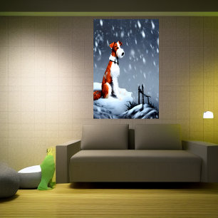 Wire Fox Terrier in the snow   AI Art Poster
