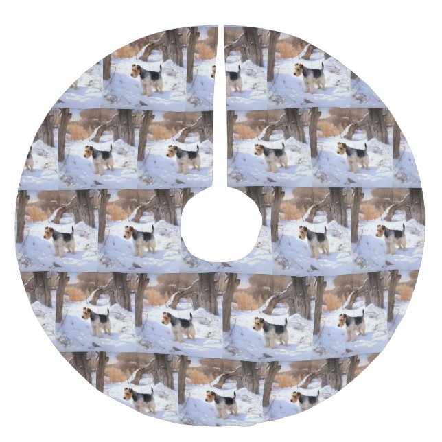 Wire Fox Terrier Let It Snow Christmas  Brushed Polyester Tree Skirt (Front)