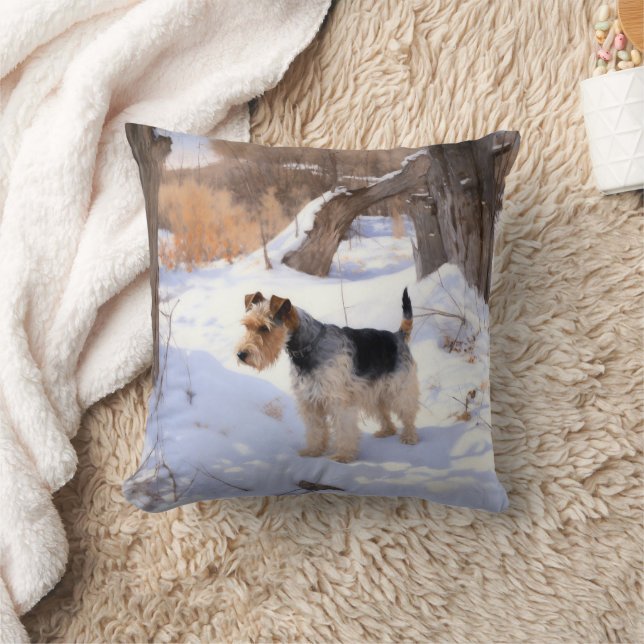 Wire Fox Terrier Let It Snow Christmas  Throw Pillow (Blanket)