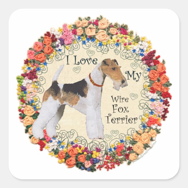 Wire Fox Terrier Love Square Sticker (Front)